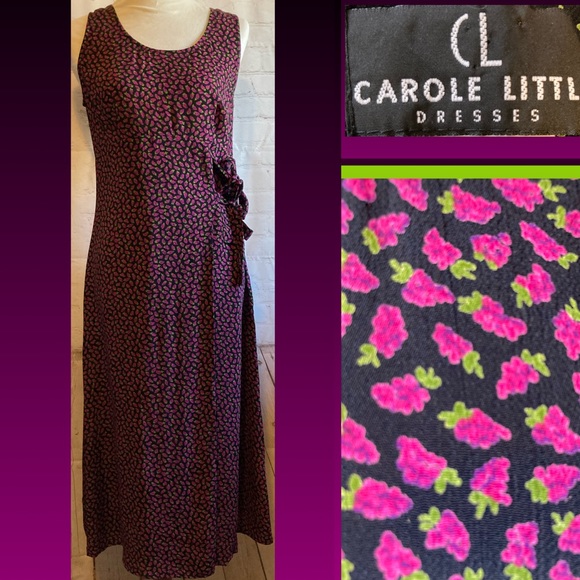 🍒vintage 8 Carole Little 90s Raspberry maxi dress - Picture 1 of 16